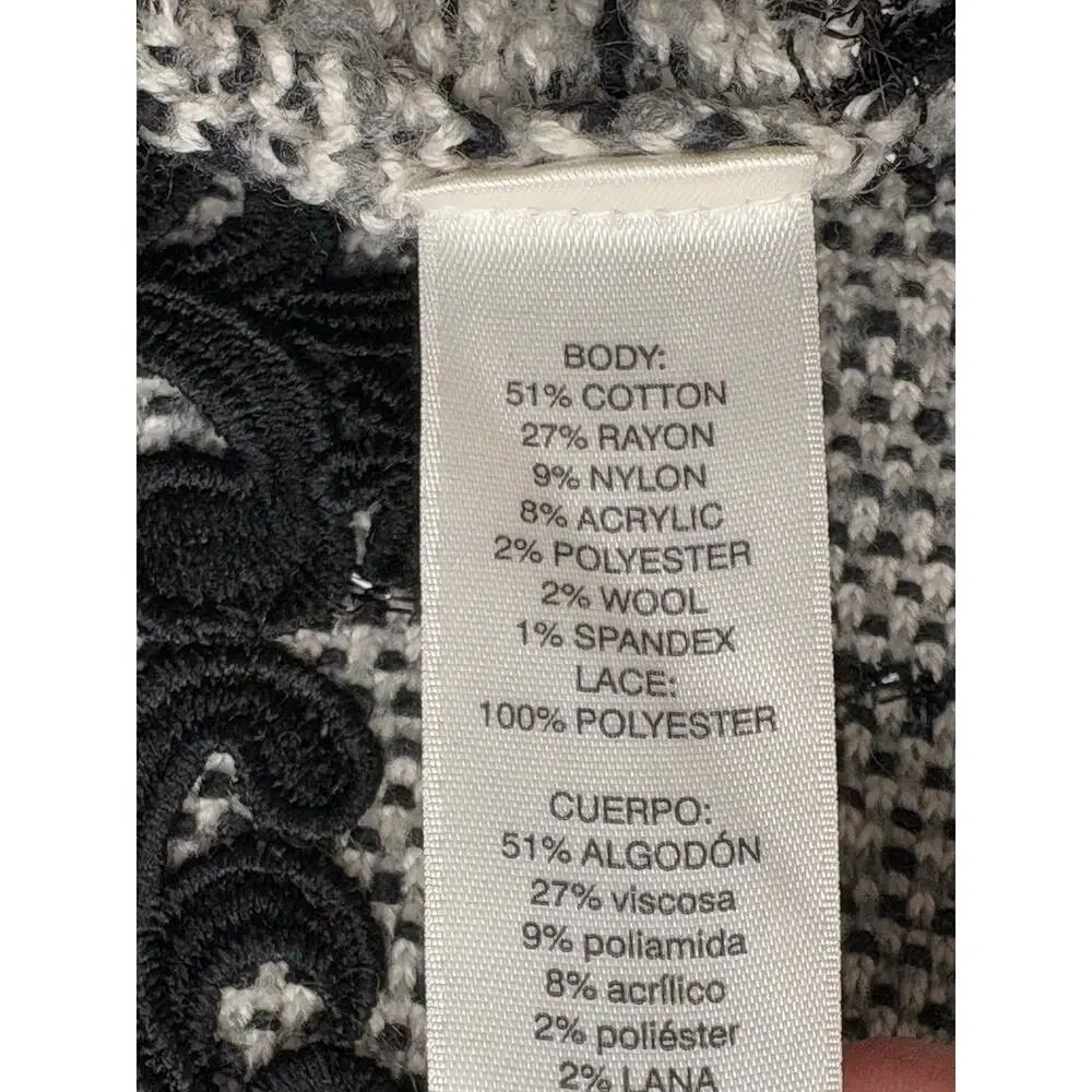 Chico’s Sweater Open Front Cardigan Lace Trim Frayed Edges Size 2 or Womens L